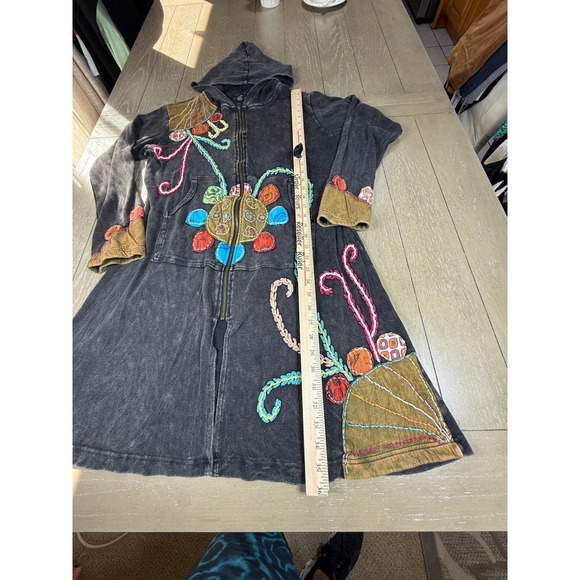 Nepal Embroidered Hoodie Jacket Womens XL Black Boho Festival Handmade Artsy - Picture 4 of 14